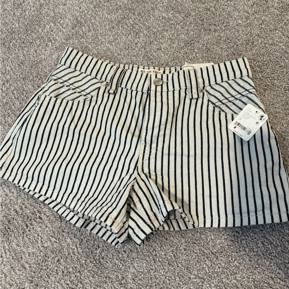 We The Free Black and White Striped Jean Shorts